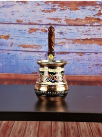 Resim Gül Çiçek Mineli Bakır Sütlük Cezve 