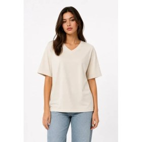 Resim Passense V Yaka Basic Tişört Kısa Kol Yazlık Regular Fit T-Shirt - Bej 