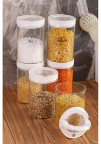 Resim Lengo 6'lı 1200 Ml Mühürlü Vakumlu Borosilikat Cam Erzak Saklama Kavanozu Şeffaf Beyaz 