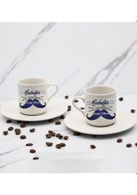 Resim Babalar Gününe Özel Baskılı 2'li Türk Kahve Fincanı & Metal Mum Hediye Seti Babalar Gününe Özel Hediye B5 
