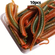 Resim 10 adet Turiou 8cm/3.1in Yem Solucanlar - Gerçekçi Squirmy Hareketli, Turuncu-Yeşil Gradyan ve Simli Katkı Maddeleri ile Tatlısu Levrek Turna Alabalık Balığı için Yumuşak Plastik Olta Yemi - Mikro Balıkçılık Yemi, Balık Oltası ve Yemekler, Sürünme Eylemli Yem, Solucan Gibi Doku 