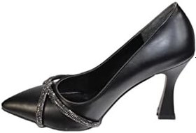 Resim YAZKIŞ Kadın Siyah Cilt 10cm Kadeh Topuk Üzeri Taşlı Stelletto Düğün Nişan Mezuniyet Topuklu Ayakkab 