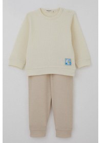 Resim Breeze Erkek Bebek Pijama Takımı Omuzdan Patlı Sevimli Uykucu Yıldız Armalı 4 Ay-1 Yaş, Krem 