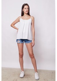 Resim Jument Kadın Span Karışımlı Şık Kumaş İp Askılı Önü Büzgülü Ayar Askılı T-shirt Bluz-beyaz Beyaz 