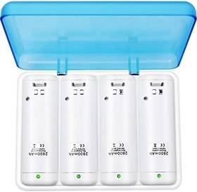 Resim TechKen Wii Akü Şarj Cihazı Seti, Wii Uzaktan Kumanda Şarj İstasyonu Yerleştirme İstasyonu Wii Charger 4 Pil ile Şarj Edilebilir 