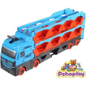 Resim Pshoplay Mega Yarış Pistli Dev Taşıyıcı Tır – 24 Araç Kapasiteli, 2 Mini Yarış Arabalı, 44 cm 