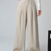 Resim Kadınların Yüksek Bel Geniş Bacaklı Günlük Pantolonları, Sahte Cep Detaylı - Düz Siyah, Tüm Mevsimler İçin Şık ve Çok Yönlü, Her Gün Rahatlık İçin Mükemmel, Her Gün Rahatlık Pantolonları | Şık Pantolonlar | Polyester Kumaş 