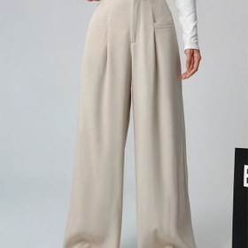 Resim Kadınların Yüksek Bel Geniş Bacaklı Günlük Pantolonları, Sahte Cep Detaylı - Düz Siyah, Tüm Mevsimler İçin Şık ve Çok Yönlü, Her Gün Rahatlık İçin Mükemmel, Her Gün Rahatlık Pantolonları | Şık Pantolonlar | Polyester Kumaş 