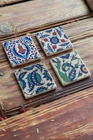 Resim Oscar Stone Decor Baskılı Doğaltaş Bardak Altlığı 4'Lü Set Desen Tile 4Dsn-117 