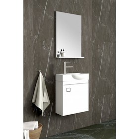 Resim Netdeko Mini 45 Cm Banyo Dolabı - Beyaz (Sağ Lavabolu) 