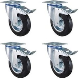 Resim Kauçuk Dolgu Lastik Sanayi Tekeri 4'lü Frenli Tekerlek-100 Mm Çap 