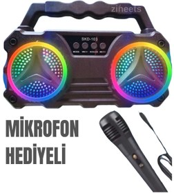 Resim Zineets Bluetooth Hoparlör Parti Hoparlörü Karaoke Mikrofon Hediyeli Işıklı Ses Bombası Radyo Usb Sd Girişli 