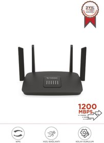 Resim Torima AC06 Siyah Çift Bant Kablosuz WiFi Router 1200Mbps – 2.4GHz & 5GHz 4 Antenli 