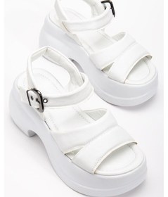 Resim Kadın Dolgu Topuk Sandalet Beyaz 2 Kalın Bantlı Cilt-3855 Beyaz 