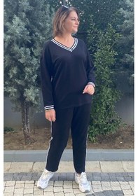 Resim Mia Butik Büyük Beden Siyah V Yaka Eşortman Takım Siyah 