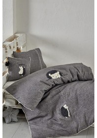 Resim Ecocotton Migala Bebek Nevresim Takımı Organik Pamuk Müslin Nakışlı Gri 100 x 150 CM 