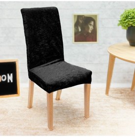 Resim Kaliteli Likralı Kadife Sandalye Örtüsü Sandalye Kılıfı Mutfak Sandalye Örtüsü Sandalye Koruma Tekli Siyah 
