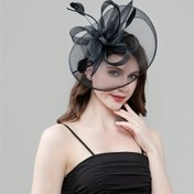 Resim 1 Adet Siyah Çiçekli Mesh Fascinator Başlık ve Bandana & Klips - Şık Gelinlik Şapkası, Çay Partileri, At Yarışı, Kilise Etkinlikleri, Halloween Cosplay için - Hafif Parti Aksesuarı, Sofistike Tasarım 