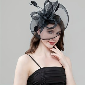 Resim 1 Adet Siyah Çiçekli Mesh Fascinator Başlık ve Bandana & Klips - Şık Gelinlik Şapkası, Çay Partileri, At Yarışı, Kilise Etkinlikleri, Halloween Cosplay için - Hafif Parti Aksesuarı, Sofistike Tasarım 