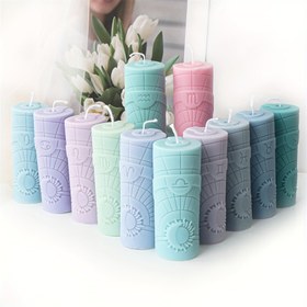 Resim 1pc Zodyak Sütun Mumluk Kalıpları, DIY Oniki Burç Uzun Silindirik Güneş Ay Desenli Silikon Kalıp Astrolojik İşaret Mum Alçı Reçine Yapımı Ev Dekoru 
