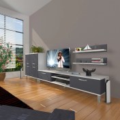 Resim Decoraktiv Eko On Mdf DVD Krom Ayaklı Tv Ünitesi Tv Sehpası - Beyaz - Antrasit 