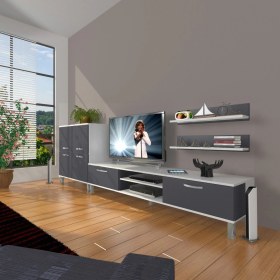 Resim Decoraktiv Eko On Mdf DVD Krom Ayaklı Tv Ünitesi Tv Sehpası - Beyaz - Antrasit 