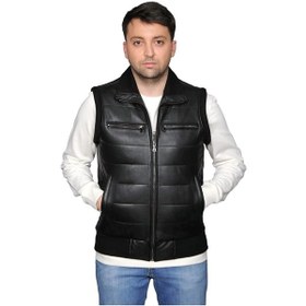 Resim Asya Club Asyaclub Max Hakiki Deri Erkek Siyah Trikolu Şişme Yelek Siyah 