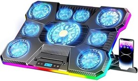 Resim 9 Fanlı Laptop Soğutucu, 2400 Rpm Ultra Güçlü Fan, 13-19 inç Laptoplar İle Uyumlu, 8 Kademe Yükseklik Ayarı, Lcd Ekranlı Kullanım, 10 Adet Rgb Işık Modu, Telefon Tutuculu Laptop Soğutucu Stand 