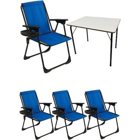 Resim Natura 4 Adet Kamp Sandalyesi Oval Bardaklık Mavi + MDF Masa Mavi 