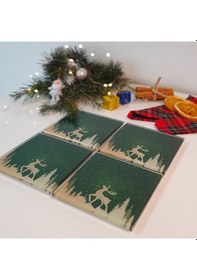 Resim Decorita Cam Bardak Altlığı Yeni Yıl Yeşil Silüet 4'lü Takım Yeşil 