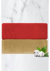 Resim 2 Li Lüks El Yüz Havlu Seti 50x90 Cm %100 Pamuklu Gramajlı Bejra Kırmızı 