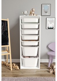 Resim %100 Mdf - Xl Mono 7 Sepetli Oyuncak Dolabı Beyaz 