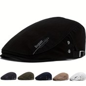 Resim Erkek Beresi Düğme Nakışlı Vintage Bere Kadın Moda Düz Şapka Rahat Retro Haberci Kapağı için 55-59cm Baş Çevresi 