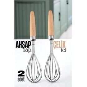 Resim Bucuks Mey Ithalat® Ahşap Saplı Çelik Çırpıcı - Yumurta ve Sos Çırpıcı, Mutfak Çırpıcısı, Çırpma Teli 