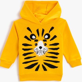 Resim Erkek Bebek Hayvan Baskılı Kapüşonlu Sweatshirt Pamuklu 
