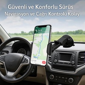 Resim Araç Telefon Tutucu - 360° Döner, Teleskopik Kollu, Torpido & Cam Üstü Vantuzlu, Uzunluk Ayarlı Oto Telefon Standı 