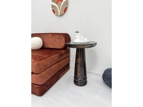 Resim Ahşap Tekli Mantar Yan Sehpa Modern Koyu Ceviz Renk Fiskos Çiçeklik 