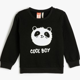 Resim Erkek Bebek Ayıcık Baskılı Sweatshirt Uzun Kollu Şardonlu Pamuklu 