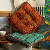 Resim Bohem tarzı kare kalınlaştırılmış yastık - Pom-Pom'larla çok fonksiyonlu rahat ev dekoratif yastık, solmaya dayanıklı polyester lifinden yapılmıştır. 