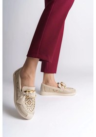 Resim Lydıa Bağcıksız Ortopedik Rahat Taban Çiçek Desenli Kadın Babet Ayakkabı Kt - Krem Krem 