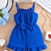 Resim Yazlık Kıyafet| Kızlar için Düz Renk Slingback Tulum, Polyester 100%, Rahat Askısız Tulum, Önü Büzgülü, Arka Elastik, Fırfırlı Etek, Orta Bel Fiyonk Detayı, Esnemez Kumaş, İlkbahar/Yaz için - Dış Mekan Aktiviteleri için Mükemmel, Dış Mekan için Mükemmel 