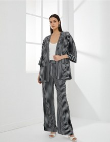 Resim Koton Viskon Kimono Yarım Kollu Cep Detaylı Siyah Çizgili 4sak50080uw 4SAK50080UW9S9 Siyah 