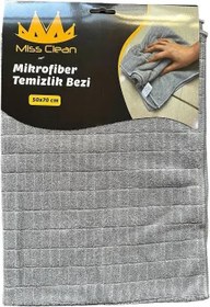 Resim Miss Clean Mikrofiber Kareli Yüzey Cam Temizlik Bezi 50x70 Cm Süper Emici - 320 Gr. - Gri - 1 Adet Gri 