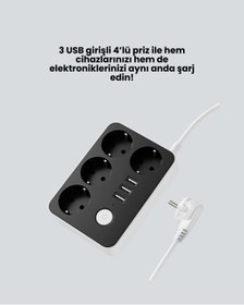 Resim Kanonik Education 3 USB Çıkışlı 4’lü Akıllı Priz 2500W 2 Metre Kablo 