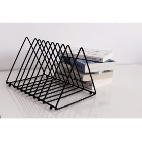 Resim Genel Markalar Dekoratif-9 Gözlü Üçgen Raf Metal Kitaplık Düzenleyici Masaüstü Organizer Dergilik Plaklık Vinil 