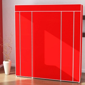 Resim Pormet Bez Dolap Metal Profilli 12 Raf + Askılık Portatif Pratik Bez Kumaş Gardırop Dolap KIRMIZI 