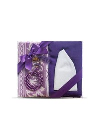 Resim Seccade + Eşarp + Takke + Tesbih Seti Asetat Kutulu, Mor Mor 65 x 110 CM 
