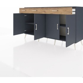 Resim Kronos Konsol 4 Raflı 3 Çekmeceli 4 Kapaklı 176x59x99 Antrasit-antrasit/çam Antrasıt/atlas Çam - Antrasıt 