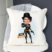 Resim Silahlı Deri Kıyafetli Kadın Karikatürlü Yastık 