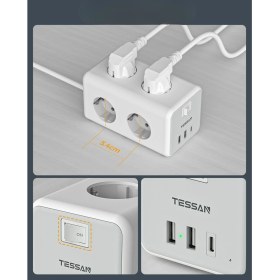 Resim Tessan 9'u 1 Arada Akıllı Grup Priz - 6 Ac Çıkış, 15W Usb-C Hızlı Şarj, 2 Metre Kablo - Beyaz 